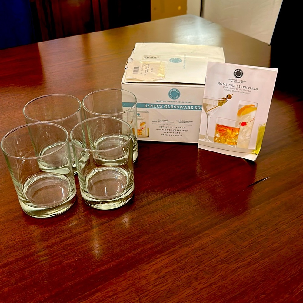 New! Martha Stewart double old-fashioned glasses and recipe book
